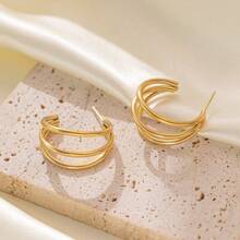 1pair Gold Stainless Steel Geometric Weave Metal Earrings, Unique Design With Luxury And Fashionable Style, Suitable For Daily Activities, For Women - Yellow Gold - View 7