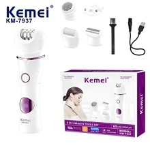 Kemei 多功能便攜式電動身體剃刀km-7937 5合1可充電脫毛家用美容器,女性專用脫毛器 - 白色 - 查看 1