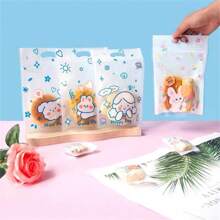 Candy Packing Bag, 10pcs/Set Cartoon Snack Ziplock Bag, Valentine's Day Cookies Packaging Bag, Self-Sealing Bag, Candy Puff Baking Stand-Up Pouch, Cute Cartoon Snack Delicate Self-Sealing Bag - Multicolor - View 10