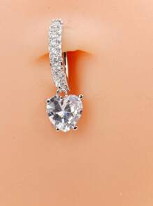 14G 女士可点击肚脐环，316L 医用钢吊坠肚脐环反向弯曲肚脐杠铃身体穿孔首饰 - Heart - 查看 1