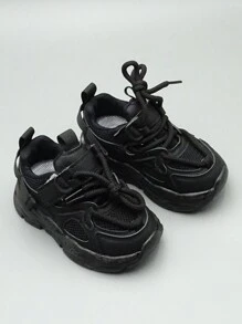 1 Paire De Chaussures De Sport Noires En Maille Respirante Et Confortables À La Mode Pour Bébé
