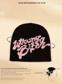 1 pièce Casquette tricotée élastique unisexe pour automne/hiver, style de rue de hip-hop, impression de lettre, chapeau de cagoule, gardant au chaud