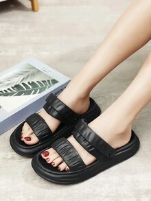 女款夏季厚底鏤空鞋半拖鞋兩用大尺碼涼鞋舒適護士鞋簡約時尚拖鞋 - 黑色 - 查看 5