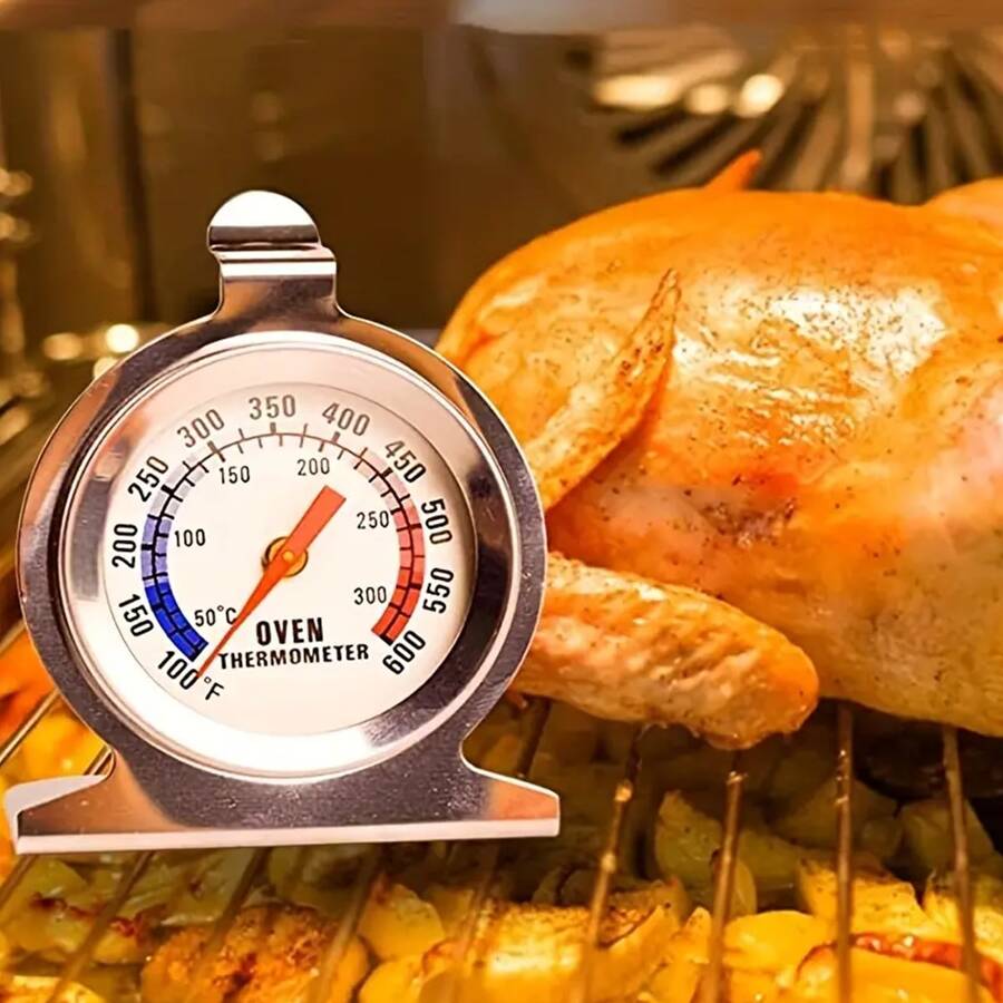 1pc Stainless Steel Oven Thermometer Pointer Thermometer Can Be Used Directly Into The Oven 50-300 Degrees - Silver - View 1
