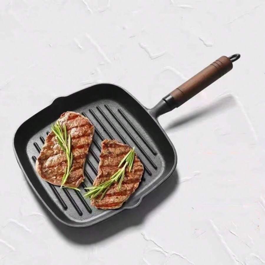 Chef Series Cast Iron Striped Frying Pan, NonStick Coating, Suitable