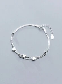 MODIAN 925純銀珠子和心形吊墜女士手鍊，可調節鏈條，優雅的珠寶，浪漫的假日禮物 - 銀色 - 查看 1