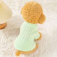 1pc Pet Clothes For Dogs & Cats, Autumn & Winter Solid Color Knitted Sweater, Teddy, Corgi - Green - View 3