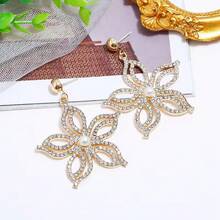 1 對花卉水鑽耳環時尚浪漫宣言吊墜耳環歐美風格 - 金色 - 查看 13