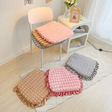 1入厚實純色正方形天鵝絨兔子座墊,可選配蕾絲邊,多功能毛絨玩具餐墊,適用於辦公室、家庭、教室和冬季厚椅墊、學生桌墊 - 粉色 - 查看 3