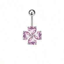 1pc Fashionable Cubic Zirconia Heart-Shaped Clover Designed Belly Button Ring For Women's Daily Wearing - Four Leaf Clover Navel Ring - View 8
