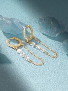 1對女士耳環流蘇珍珠925純銀浪漫吊墜耳環18k鍍金,適合作為節日禮物和派對的精美珠寶 - 金色 - 查看 6