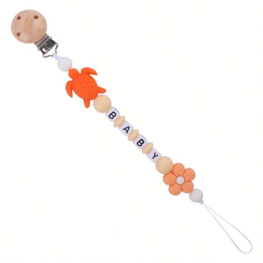 1只全新風格的卡通動物烏龜手鍊,由彩色矽膠珠和木珠創作而成,適合diy手工飾品 - 橘色 - 查看 1