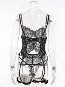 Conjunto De Lencería Sexy De Malla Transparente Con Encaje Para Mujeres Maduras - Encaje, Sexy, Body - Ideal Para Navidad, San Valentín, Aniversario, Noche De Cita, Regalo, Luna De Miel - Blanco y Negro - Ver 9
