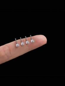 1set 4pcs Street Hip-Hop Style Stainless Steel Digital Shaped Nose Rings, Suitable For Men And Women To Wear In Daily Life Or Parties - Silver - View 4