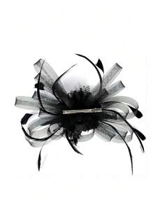 1pc Black Feather Headwear Fascinator Hat, Perfect For Horse Racing, Birthday Party, Beach Party, Family Gathering, Daily Wear - Clip & Headband Dual Use Elegant - Black - View 4