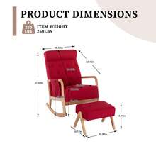 HOMEFUN Mecedora con otomana de mediados de siglo, moderna, tapizada de tela, mecedora, mecedora, guardería con cojín acolchado grueso, respaldo alto, mecedora decorativa para sala de estar - Rojo - Ver 6