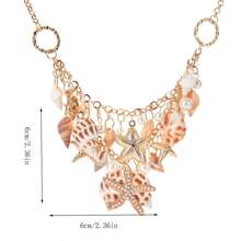 1pc European & American Luxury Natural Seashell, Starfish & Bead Necklace. Bohemian Beaded Ocean Animal Pendant Necklace. Suitable For Women Beach Vacation. Versatile Jewelry For Ladies, Great Gift For Friends, Lovers, Anniversary - Gold - View 2