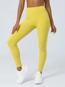Sodalemon 女士無縫瑜珈褲健身運動緊身褲,臀部提拉 - 黃色 - 查看 3