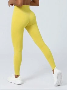 Sodalemon 女士無縫瑜珈褲健身運動緊身褲,臀部提拉 - 黃色 - 查看 7
