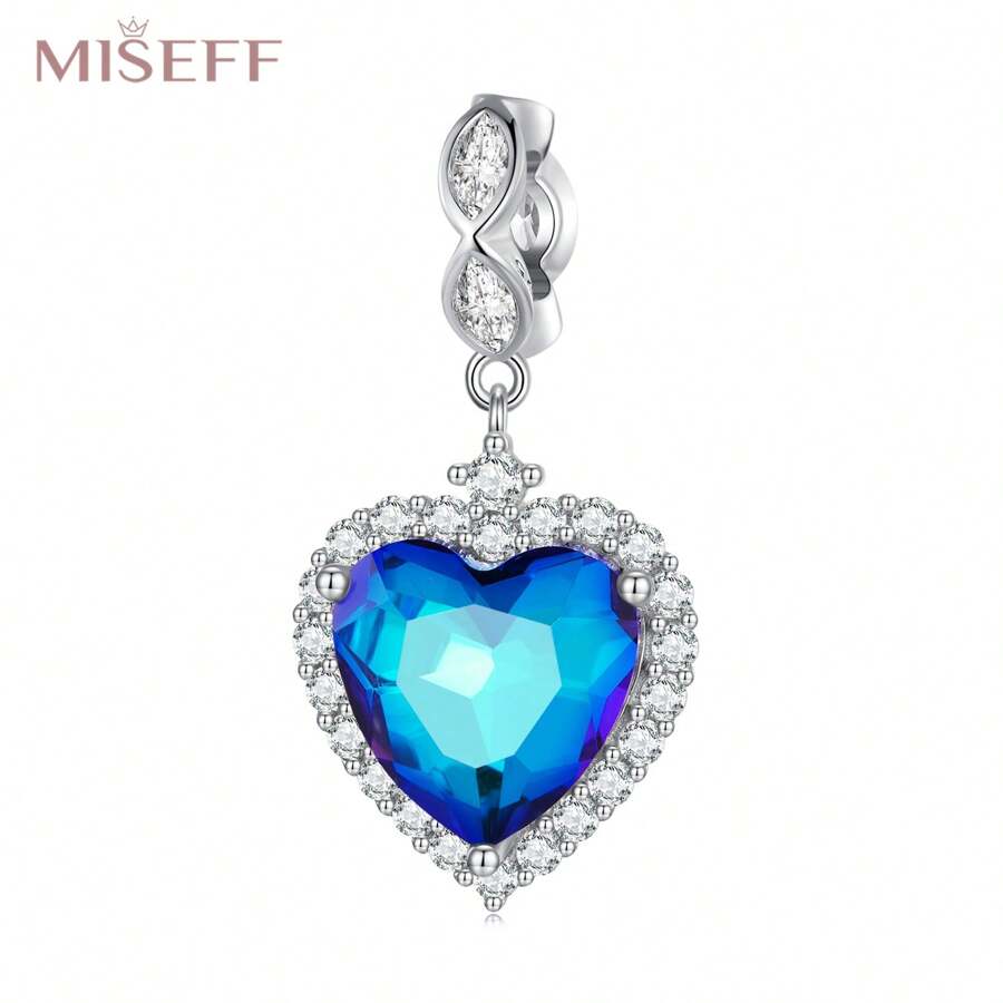MISEFF 1 件 925 纯银吊坠蓝色海洋之心珠子吊坠饰品适合手链手镯和项链女士 DIY 精美珠宝情人节礼物 - 杏色 - 查看 1
