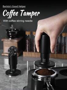 新型咖啡壓粉機,帶雙功能壓粉器和針,恆壓不銹鋼螺紋底座咖啡豆壓壓器 - 黑色 - 查看 1