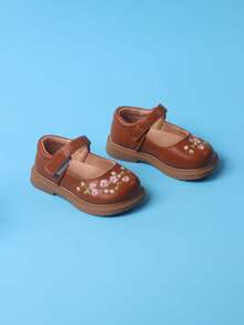 2024 New Spring And Autumn Kids Leather Shoes For Girls, Traditional Chinese Style Flower Embroidered Princess Shoes With Soft Sole - Brown - View 3