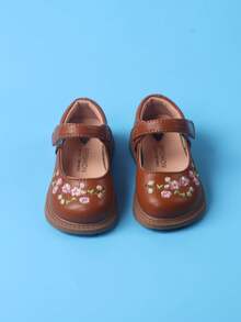2024 New Spring And Autumn Kids Leather Shoes For Girls, Traditional Chinese Style Flower Embroidered Princess Shoes With Soft Sole - Brown - View 5