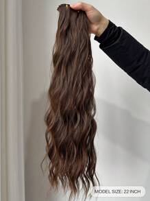 22英寸7片装波浪形夹式接发片，浅棕色，合成纤维，适合女性和女孩日常使用 - 彩色 - 查看 5