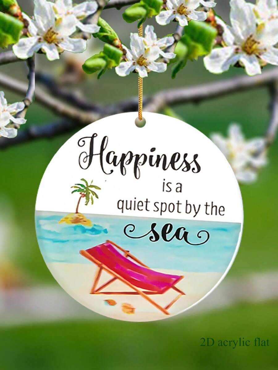 1入組8cm*8cm帶有沙灘椅和椰子樹和海邊圖案的亞克力圓形掛墜,詞語為'幸福是海邊的安靜角落',金繩專用禮物,適合家人和朋友,可作為旅行紀念品裝飾掛墜,日常裝飾掛墜,門把手裝飾,背包裝飾,臥室裝飾 - 彩色 - 查看 1