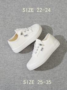 OPOEE 儿童帆布鞋，春秋季，韩版风格，简约时尚，低帮休闲运动鞋，经典低帮设计，时尚百搭，休闲运动滑板鞋，适合儿童（男女通用） - 白色 - 查看 6