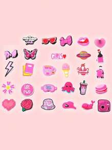 28入組卡通鞋飾,適用於木屐、涼鞋、鞋子diy配件 - 粉色 - 查看 1