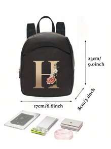 輕盈、便攜式時尚小背包運動包女式戶外購物防水背包拉鍊背包尼龍背包休閒書包旅行騎行運動遠足露營初始名字 A 到 Z 金色字母花朵印花書包適合大學生完美的大學、商務、工作、通勤、戶外、健行、旅行、登山、體育場、運動、郊遊、回到學校 - 黑色 - 查看 3