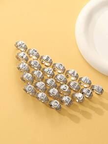 1 Pc Gorgeous And Exquisite Rhinestone 26 Letter Ring Adjustable Women's Daily Life - Silver - View 2
