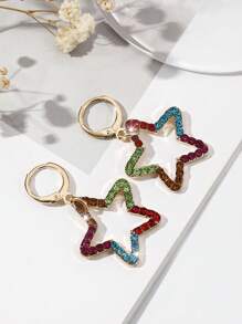 1pair Fashionable European & American Style Alloy Gold Plated Heart Shaped, Flower, Star, Cartoon Character, Etc. Water Drop Rhinestone Inlayed Ladies' Simple Dangle Earrings - Gold - View 14