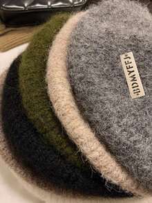 1pc Women's Mohair Beret Hat, New Arrival Winter Japanese Style Versatile Large Circumference Gray Knitted Artist Cap - Multicolor - View 10