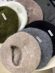 1pc Women's Mohair Beret Hat, New Arrival Winter Japanese Style Versatile Large Circumference Gray Knitted Artist Cap - Multicolor - View 2