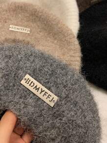 1pc Women's Mohair Beret Hat, New Arrival Winter Japanese Style Versatile Large Circumference Gray Knitted Artist Cap - Multicolor - View 6