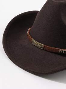 Vintage 1pc Lady's Coffee Brown Fashion Metal Weaved Band Fedora Hat, Casual Western Style, Suitable For Daily Use - Coffee Brown - View 3