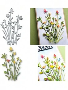 1個漂亮的花束信封賀卡裝飾切割模具,碳鋼金屬壓花紙藝刮刀切割模板,金屬中空蝕刻diy刀具模具 - 銀色D - 查看 4