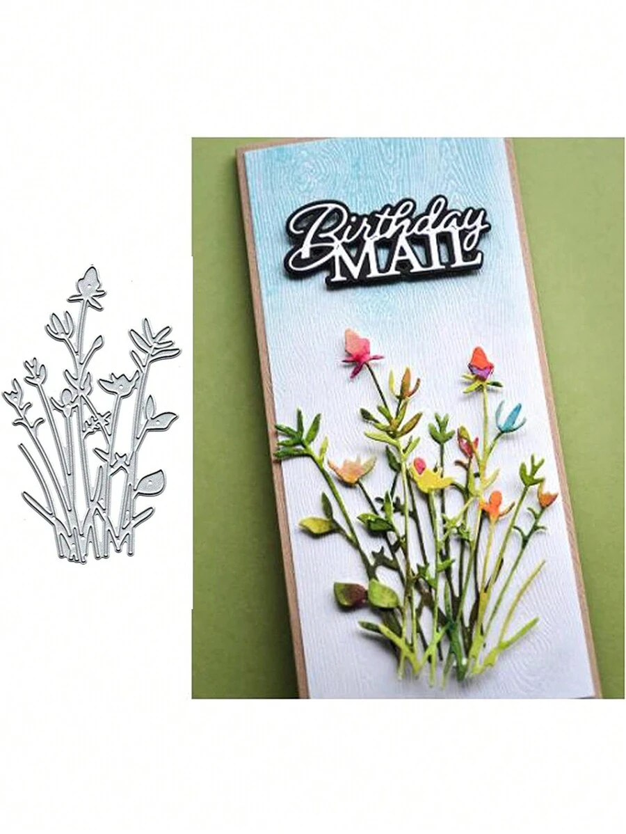 1個漂亮的花束信封賀卡裝飾切割模具,碳鋼金屬壓花紙藝刮刀切割模板,金屬中空蝕刻diy刀具模具 - 銀色D - 查看 1