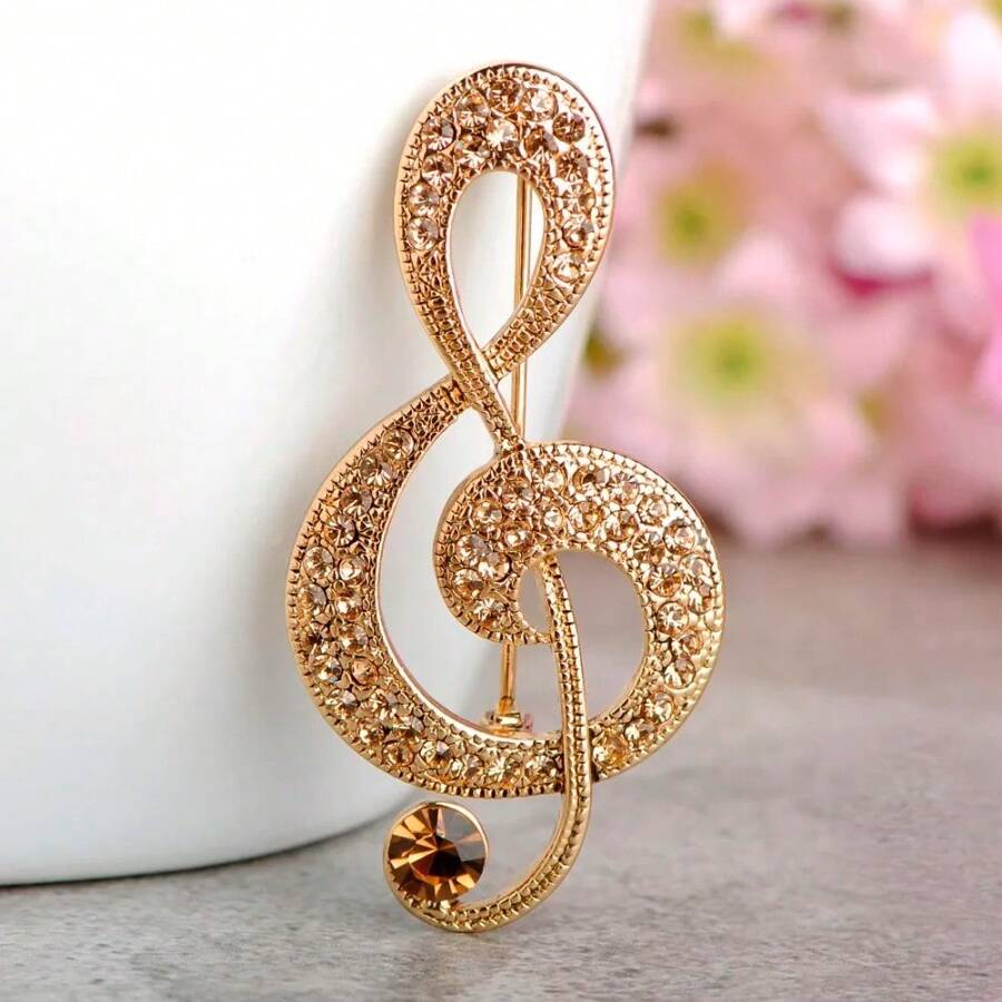 1個時尚大尺寸音符和鑽石裝飾胸針,女性情人節禮物 - 杏色 - 查看 1