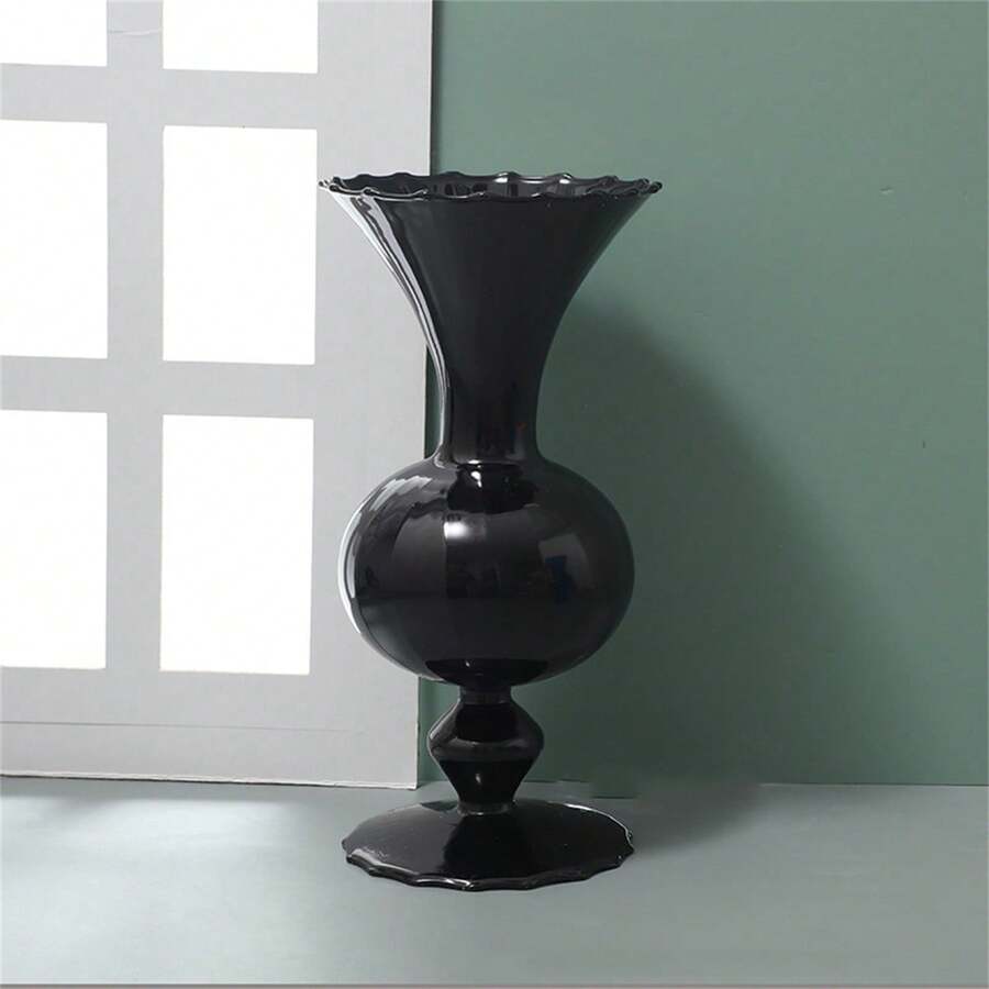 1pc Simple Vintage Black Glass Flower Vase - Black - View 1