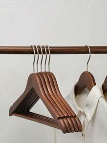 1pc, 5pcs, Solid Wood Hangers Household Hanging Clothes Wide Strap Wooden Non-Trace Anti-Slip Anti-Shoulder Corner Wardrobe Clothing Store Clothes Brace - Coffee Brown - View 4