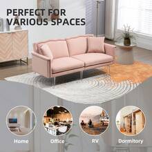 HOMEFUN Couches For Living Room Mid Century Modern Velvet Love Seats Sofa With 2 Pillows Loveseat Armrest For Bedroom Apartment Home Office - 粉色 - 查看 5
