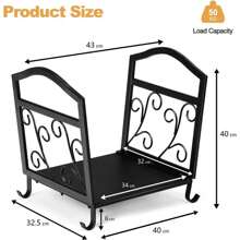 Firewood Rack, Decorative Metal Firewood Rack With Handles, Raised Legs & Elegant Pattern, Firewood Rack For Indoor & Outdoor, Firewood Holder For Fireplace, BBQ & Fire Pit - Brown - View 2