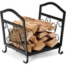 Firewood Rack, Decorative Metal Firewood Rack With Handles, Raised Legs & Elegant Pattern, Firewood Rack For Indoor & Outdoor, Firewood Holder For Fireplace, BBQ & Fire Pit - Brown - View 1