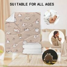 1pc Cartoon Cat & Fishbone & Can Of Fish Hand Drawn Printed Flannel Fleece Blanket, Nap Shawl, Sofa Cover - Multicolor - View 7