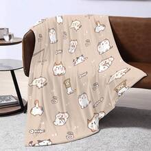 1pc Cartoon Cat & Fishbone & Can Of Fish Hand Drawn Printed Flannel Fleece Blanket, Nap Shawl, Sofa Cover - Multicolor - View 3