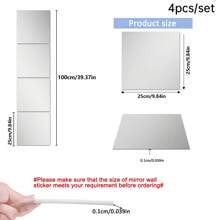 4 件/套現代風格,方形裝飾鏡貼,可拆自黏壓克力鏡子牆貼,牆壁藝術,牆貼,家居裝飾,臥室配件,房間裝飾,尺寸：25x25 公分（9.84x9.84 英吋） - 銀色 - 查看 2