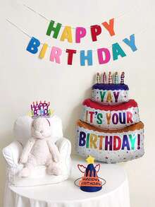 1個彩色蠟燭三層蛋糕氣球,洋氣箔氣球,適合兒童生日派對裝飾 - 彩色 - 查看 4